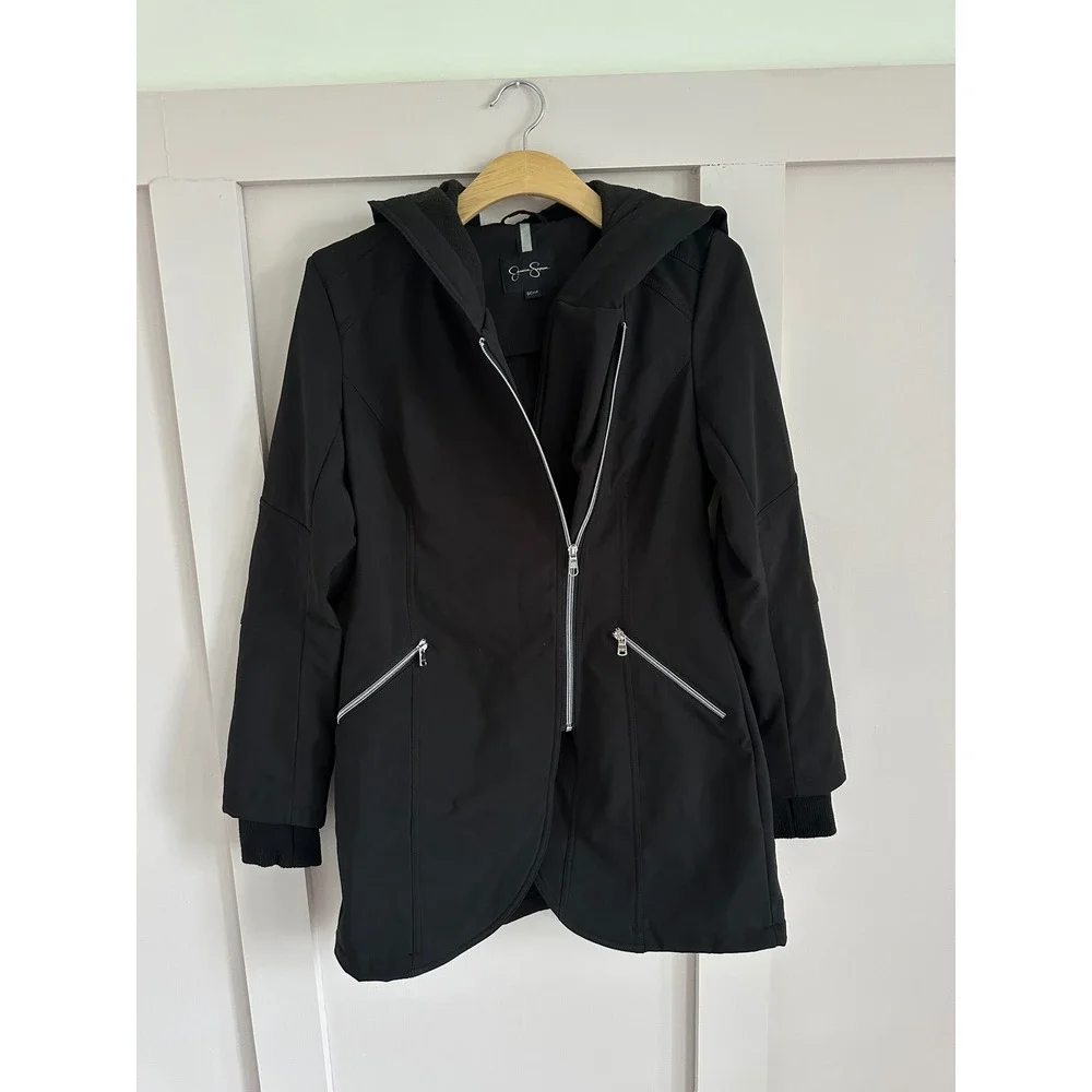Jessica Simpson Womens Black Hooded Softshell‎ Jacket Fleece Lined Small